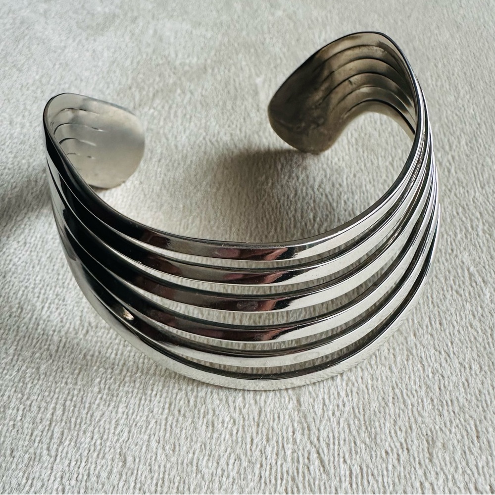Silver Multi-Strand Open Cuff Bracelet | Wide Modern Statement Bangle
